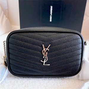 Saint Laurent YSL Grain De Poudre Matelassé Monogram Mini Lou Camera Bag